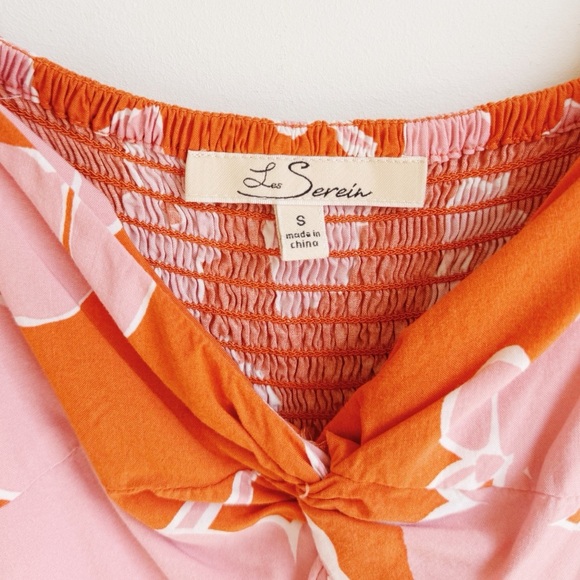 LES SEREIN Orange and Pink Floral Puff Sleeve Sundress Small - Picture 5 of 6